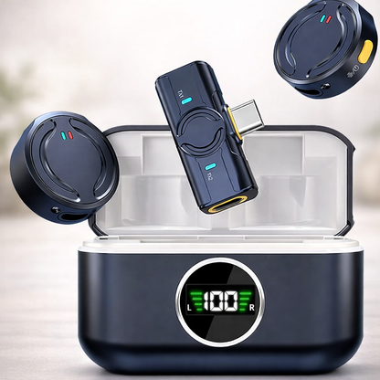 Wireless Microphone with Charging Cabin – Dual Mic for iPhone &amp; Android Recording