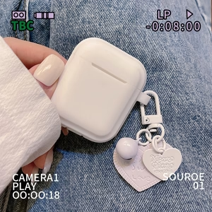 Milky White AirPods Protective Case with Heart Pendant – TPU Cover for AirPods 1/2