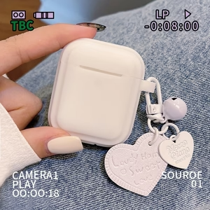 Milky White AirPods Protective Case with Heart Pendant – TPU Cover for AirPods 1/2