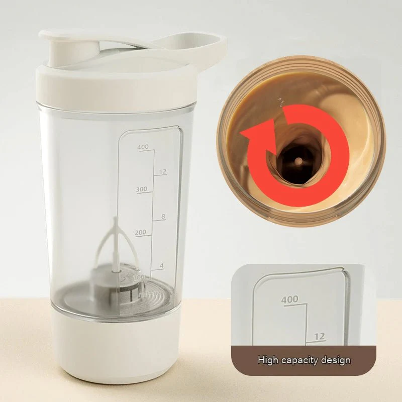 400ML / 14oz Electric Protein Shaker Bottle – Automatic Mixer for Milk, Coffee &amp; Gym Drinks (1200mAh)